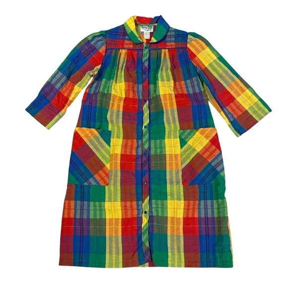 Vintage Coffee Coats Styled by Saybury Rainbow Seersucker House Coat Size Small - Picture 3 of 7